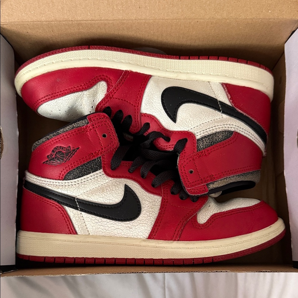 Jordan Retro 1’s - Lost and Found  Kids Red and White High-Top Sneakers
